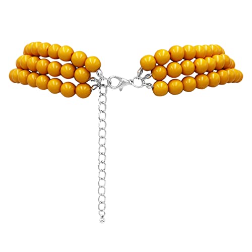 Rosemarie & Jubalee Women's 3 Colorful Multi Strands Simulated Pearl Necklace And Earrings Jewelry Gift Set, 18"+3" Extender - color: Mustard Yellow Silver Tone