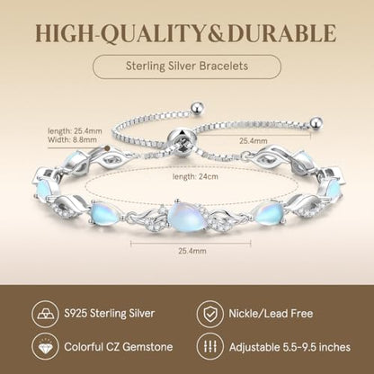 FANCIME Birthstone Teardrop Tennis Bracelet for Women, Sterling Silver 9x7mm main Gemstone Bolo Adjustable Chain Bracelet Fine Jewelry Birthday Gifts for Women Mom Wife Her - color: 06-Moonstone