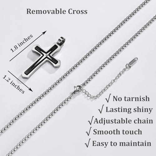 MOOSKI Cross Necklace for Men Stainless Steel Christ Jesus Jewelry 24"Chain | Religious christ Pendant ,Adjustable Rolo Chain,Gold Silver/Black Christian Jewelry Gift Women Men - color: Silver&Black