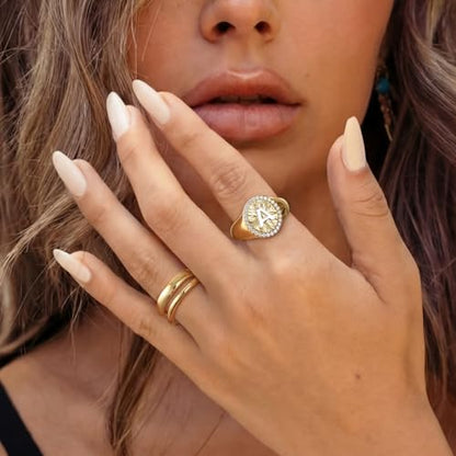 KissYan 14K Gold Plated Initial Ring for Women | Adjustable CZ Halo Letter Signet Ring, Personalized Monogram Statement Jewelry Gift, Tarnish Resistant - style: Letter T