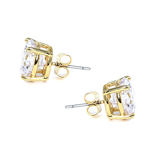 Stainless Steel Round Cut Cubic Zirconia Stud Earrings With Clear Case - Gold, Silver (3mm~12mm) - color: 10mm-Gold