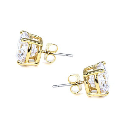 Stainless Steel Round Cut Cubic Zirconia Stud Earrings With Clear Case - Gold, Silver (3mm~12mm) - color: 3mm-Gold