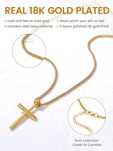 GOLDCHIC JEWELRY Sport Necklaces for Men Teen, Football Baseball Soccer Basketball Softball Necklaces with Stainless Steel Chain Athlete Jewelry Sports Fan Gift - color: Baseball Cross-Gold, style: NO Engraving