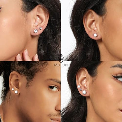 18K White/Yellow Gold Plated Stud Earrings for Men Women 4 Prong Graduated Round Clear Cubic Zirconia Hypoallergenic Earrings Set 3-8MM - color: White Gold Plated, size: 6MM