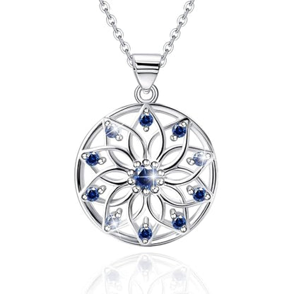 Sterling Silver Flower Necklace for Women, Sparkly Blue Cubic Zirconia Pendant Necklace, Hypoallergenic, Adjustable, Elegant Floral Jewelry Gifts for Wife Mother