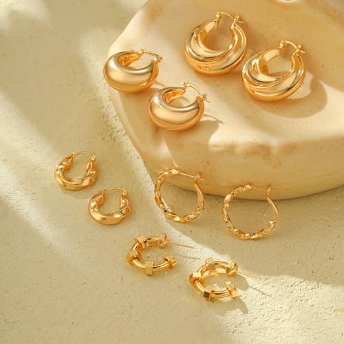 Women Hoop Earrings Lightweight 18K Gold Plated Chunky Hoops Earring Daily Jewelry - style: Hoops 8