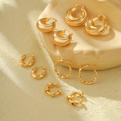 Women Hoop Earrings Lightweight 18K Gold Plated Chunky Hoops Earring Daily Jewelry - style: Hoops 3