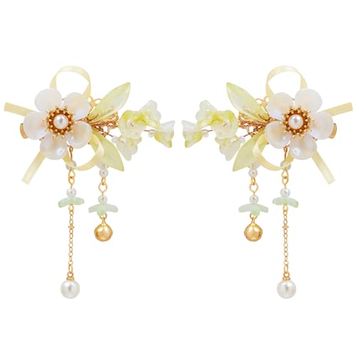 A Pair Wedding Hair Clips, Handmade Floral Design Crystal Hair Clips Pearl Barrettes, Rhinestones Flower Clips Pearl Headpieces Hair Pins Hair Accessories for Women Girls (White Flower) - color: White Flower