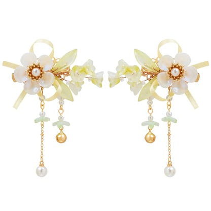 A Pair Wedding Hair Clips, Handmade Floral Design Crystal Hair Clips Pearl Barrettes, Rhinestones Flower Clips Pearl Headpieces Hair Pins Hair Accessories for Women Girls (White Flower) - color: White Flower