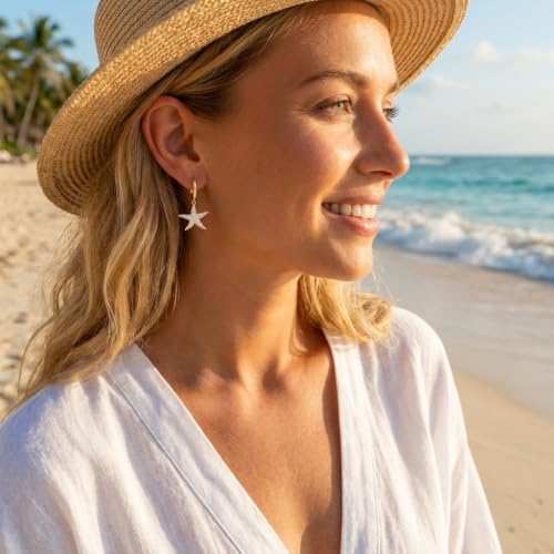 Jean Beau Drop Hoop Earrings for Women, Fasion Jewelry Gift - color: Gold Starfish