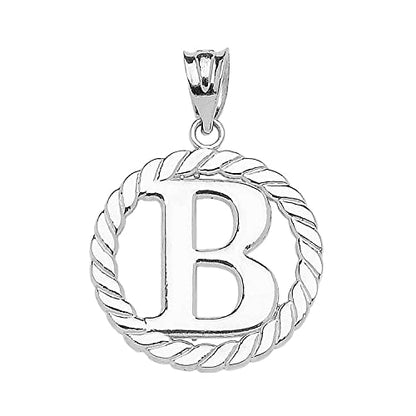 Claddagh Gold Fine 925 Sterling Silver Personalized Initial A-Z Roped Circle Charm Pendant - style: B
