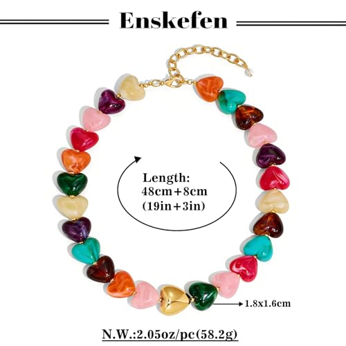 Chunky Beaded Necklace for Women Trendy Multicolor Resin Beads Choker Necklaces Boho Summer Statement Necklace Chunky Heart Jewelry - color: Heart necklace-colorful