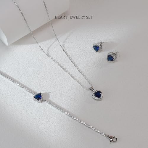 Cubic Zirconia LOVE Heart Jewelry Set Earrings Necklace Bracelet Set for Women Prom Wedding Party Anniversary Birthday - color: royal blue