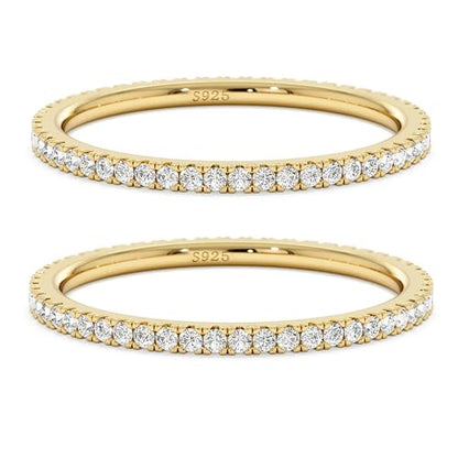 2mm 925 Sterling Silver Rings Gold Engagement Wedding Bands Eternity Cubic Zirconia Simulated Diamond 2pairs Stackable Ring for Women Size 5-10 - color: Gold