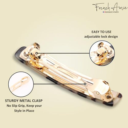 French Amie Bar White Tokyo Small 2 1/4 Inch Hair Clip Barrette | Handmade Cellulose Acetate Durable Grip For Women Girls Teens Everyday Style - color: White Tokyo