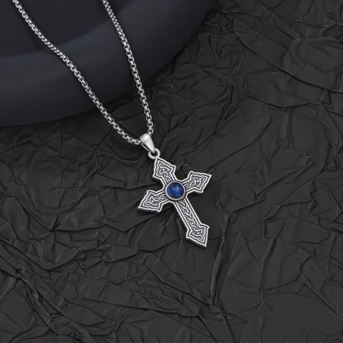 Cross Necklace for Men Women 925 Sterling Silver Cross Pendant Necklace Christian Religious Jewelry Gifts for Anniversary - color: 9-Celtic cross Lapis Lazuli