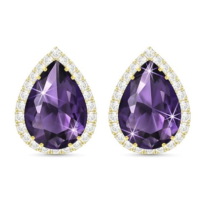 Linawe Women Stud Earrings, Teardrop Diamond Moissanite Cubic Zirconia Earrings Studs Rhinestone Jewelry Gold/Silver/Rose Gold - color: Gold,Feb