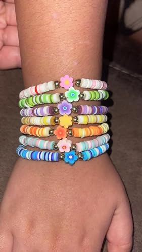 Yowivon Colorful Friendship Bracelets Set Preppy Flower Heart Star Evil Eye Beaded Pearl Clay Bead Bracelets - style: 7 Pcs-Flower
