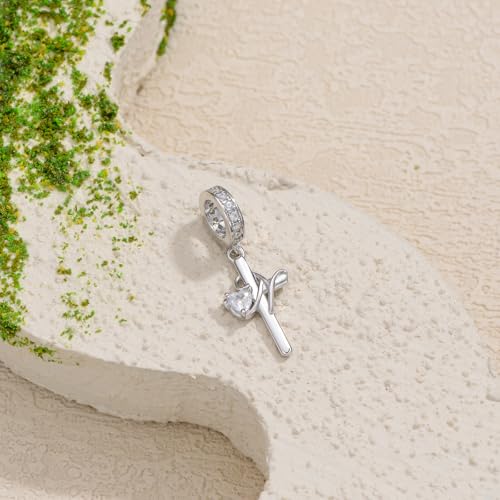PROESS Initial Cross Charm 925 Sterling Silver Letter A B C Pendant Dangle Charm Beads for Bracelet Initial Cross Jewelry Gifts for Women - style: 14-N