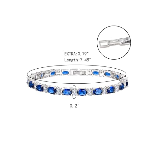 Crysdue Wedding Bridal Bracelets for Brides, Cubic Zirconia Tennis Birthstone Jewelry Gift for Women Prom - style: C_Blue 8“