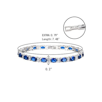 Crysdue Wedding Bridal Bracelets for Brides, Cubic Zirconia Tennis Birthstone Jewelry Gift for Women Prom - style: C_Blue 8“