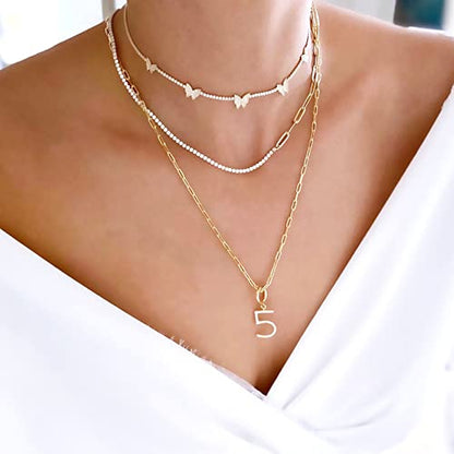 HERIER Tennis Necklace for Women 14K Gold Plated or Silver Rhinestone Choker Necklaces Dainty Zirconia Cut Faux Diamond chain 3mm - color: Silver-butterfly