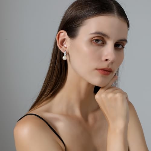Pearl Earrings for Women 14K Gold Plated Hypoallergenic Pearl Earrings 5A Cubic Zirconia Dangle Earrings Elegant Jewelry - color: 6-Silver