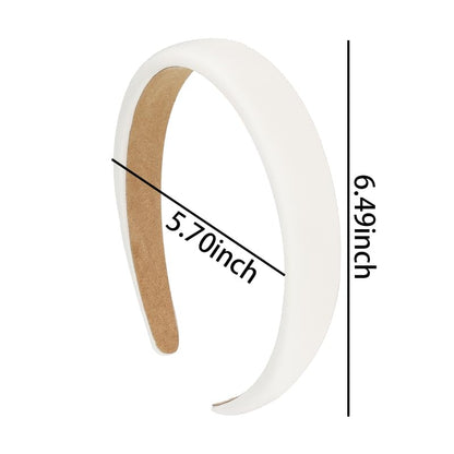 White Padded Wide Thick Solid Sponge Headbands - Simple No Slip Trendy Satin Hair Bands for Women and Girls, No Teeth Hair Accessories - color: White