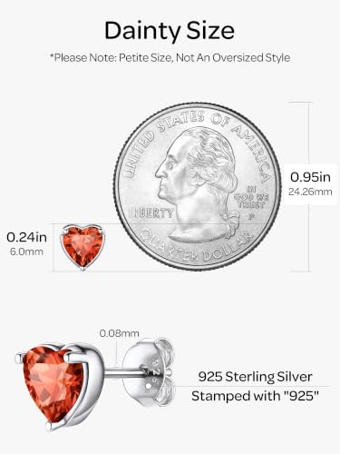 ChicSilver 925 Sterling Silver Earrings Sparkling Heart/Round/Princess Cut Birthstone Earrings for Women Birthday Jewelry with Gift Box - style: B.July(Ruby)-Heart Cut