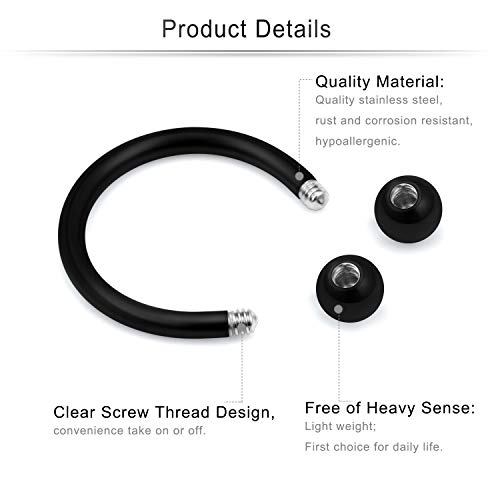 Cisyozi 20G 18G 16G 14G Septum Rings 316L Surgical Steel Septum Nose Lip Rings Horseshoes Cartilage Helix Tragus Rook Daith Earring Hoop Smiley Piercing Jewelry for Women Men 8mm 10mm 12mm 14mm 16mm - color: Mix Color-16G-Inner Dia:10mm-Balls:3mm