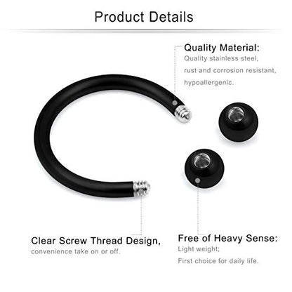 Cisyozi 20G 18G 16G 14G Septum Rings 316L Surgical Steel Septum Nose Lip Rings Horseshoes Cartilage Helix Tragus Rook Daith Earring Hoop Smiley Piercing Jewelry for Women Men 8mm 10mm 12mm 14mm 16mm - color: Mix Color-16G-Inner Dia:10mm-Balls:3mm
