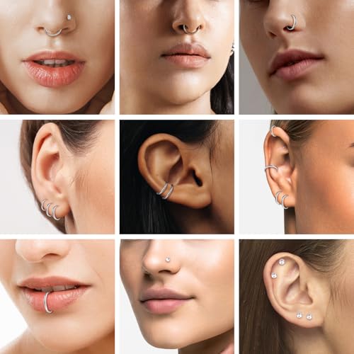Surgical Steel Nose Ring 16G 18G L Shape Nose Studs Body Piercing for Women - color: A-Silver