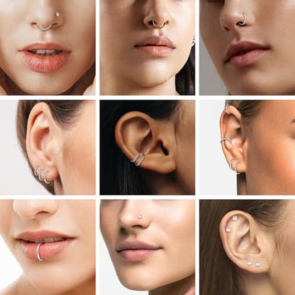Surgical Steel Nose Ring 16G 18G L Shape Nose Studs Body Piercing for Women - color: A-Silver