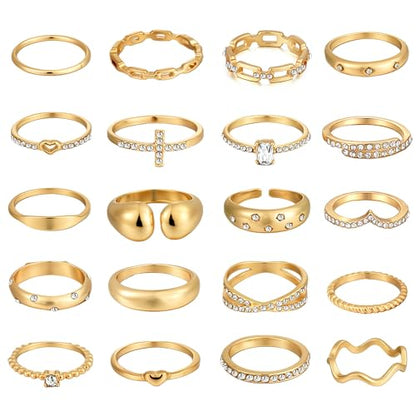 FAXHION 25 PCS Gold Stackable Rings Set for Women, Simple Twist Knuckle Finger Ring Trendy, Dainty Stacking Statement Thumb Rings Pack Jewelry Gift - color: Gold-Zircon
