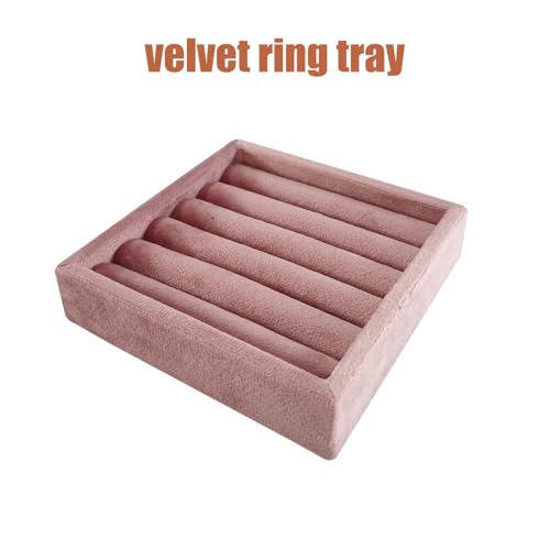 SCIKHETF Velvet 5 Slots Ring Earrings Trays Small Showcase Display Travel Ring Holder & Organizer (Pink) - color: Pink