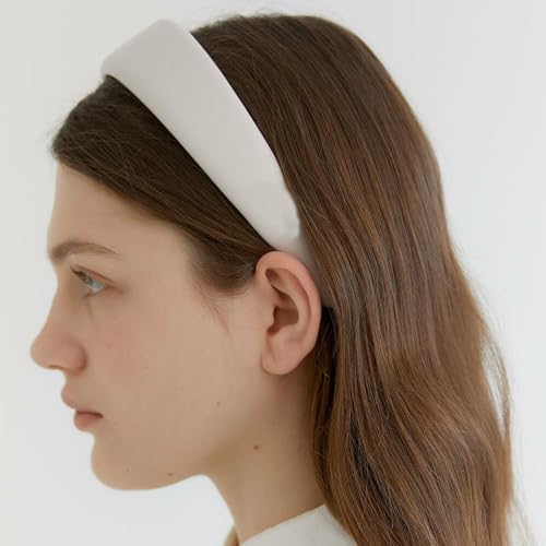 LONEEDY 1.7 Inch Leather Hard Headband Wide Padded Headband Hairband for Women (White) - color: White