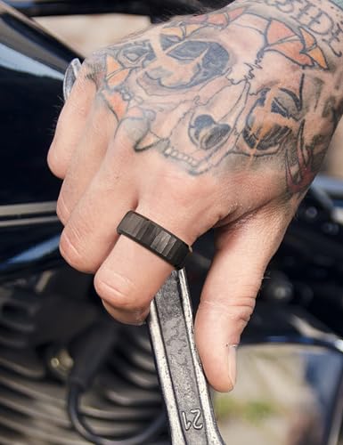 King Will 8mm Mens Hammered Tungsten Rings Matte Brushed Finish | Beveled Edge, Comfort Fit, Durable, Everyday Wear - color: Black