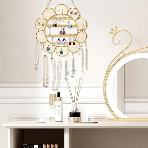 Flower Shaped Earring Holder Wall Mounted Earring Rack Hanging Jewelry Organizer Wall Necklaces Storage Grid Shape Jewelry Display Stand for Stud Earring Bracelets