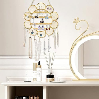 Flower Shaped Earring Holder Wall Mounted Earring Rack Hanging Jewelry Organizer Wall Necklaces Storage Grid Shape Jewelry Display Stand for Stud Earring Bracelets