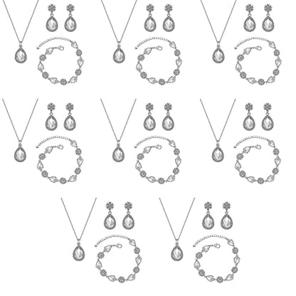 Bridesmaid Jewelry Set for Women,Pendant 18K Gold & Silver & Rose Gold Pendant Necklace Earrings Bracelet Set,Dainty Gift for Wedding/Proposal/Party/Anniversary - color: SILVER - 8 SETS