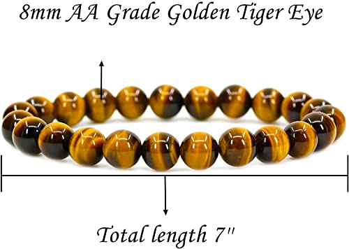 Angelstones Gemstones 8mm Round Beads Healing Crystal Bracelet for women | Natural Gemstone, Handmade Gifts for Women, Healing Crystal Round Beaded Stretch Bracelets, Unisex Jewelry for Women and Men - color: Golden Tiger Eye