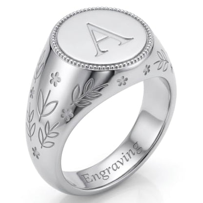 10K/14K/18K Solid Gold Initial Signet Ring for Women, Personalized Custom Letter Ring, Engravable Inner Band, Jewelry Gift for Wife Mom Daughter Girlfriend