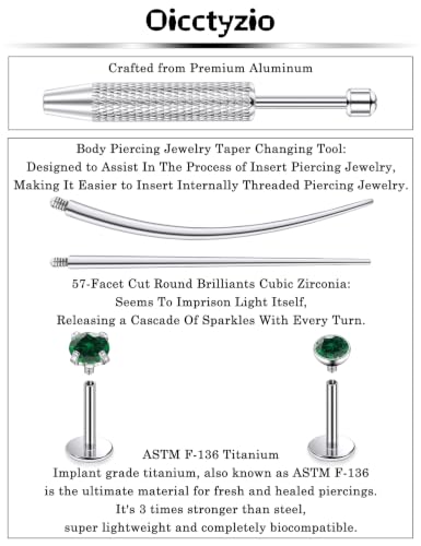 F136 Titanium 20/18/16g Flatback Earrings Nose Lip Rings Jewelry - color: Green, size: 16g