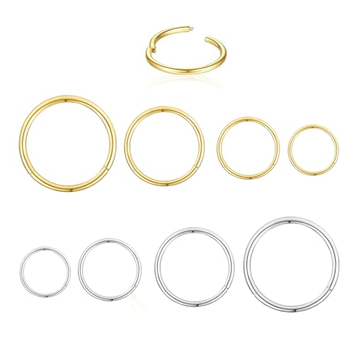 16Gauge earrings nosering clicker hoop Hypoallergenic body piercing ring | 6-14mm/6-12mm/Stainless Steel Gold/Silver,Septum Rings Hinged Clicker, Helix Cartilage Daith Tragus,Sleeper Hoop,Piercing - color: 8pcs Silver/Gold 16g