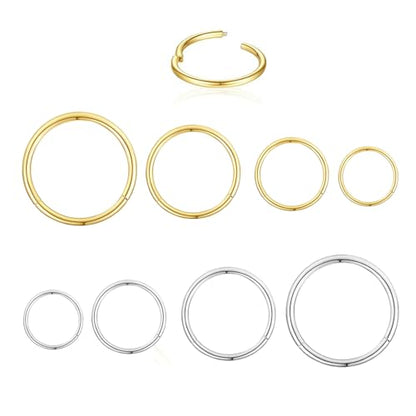 16Gauge earrings nosering clicker hoop Hypoallergenic body piercing ring | 6-14mm/6-12mm/Stainless Steel Gold/Silver,Septum Rings Hinged Clicker, Helix Cartilage Daith Tragus,Sleeper Hoop,Piercing - color: 8pcs Silver/Gold 16g