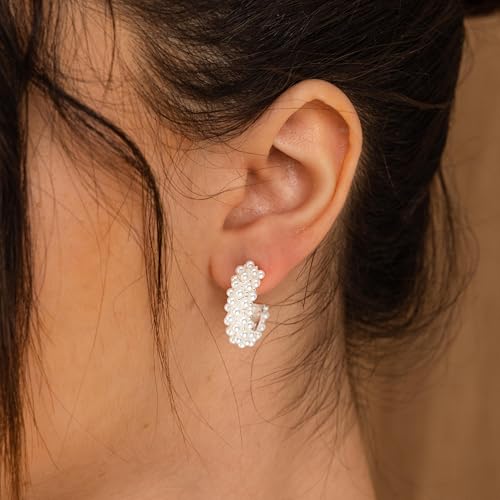 LLWOM Vintage Earrings,14k Gold Plated Gold Pearl,Moon, Star,Flower Earrings Hypoallergenic Lightweight Hoops Gifts - style: Silver Pearl Earrings