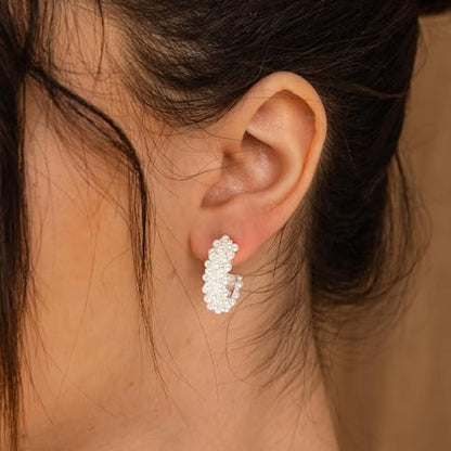 LLWOM Vintage Earrings,14k Gold Plated Gold Pearl,Moon, Star,Flower Earrings Hypoallergenic Lightweight Hoops Gifts - style: Silver Pearl Earrings