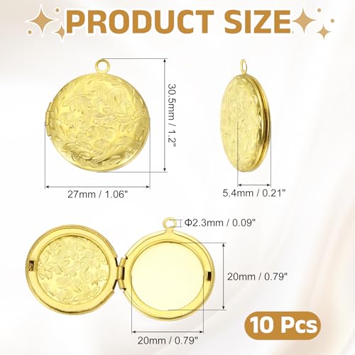 MECCANIXITY Custom Photo Locket Charm, Copper Retro Picture Locket Pendants for DIY Memorial KeyChains Necklace Bracelet Jewelry Making - color: Dark Copper, style: Round Engraved Flower