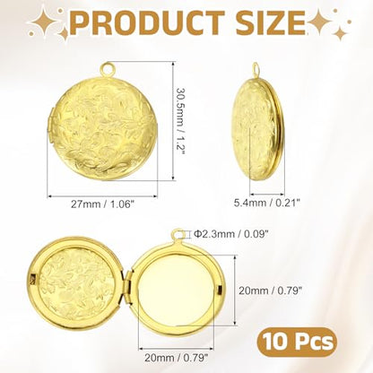 MECCANIXITY Custom Photo Locket Charm, Copper Retro Picture Locket Pendants for DIY Memorial KeyChains Necklace Bracelet Jewelry Making - color: Dark Copper, style: Round Engraved Flower
