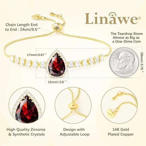 Linawe Crystal Imitation Diamond Rhinestone Charm Bracelets for Women, Gold/Silver/Rose Gold Adjustable Chain Bracelet, Teardrop Birthstone Cubic Zirconia Prom Costume Wedding Jewelry - color: Gold,Jan